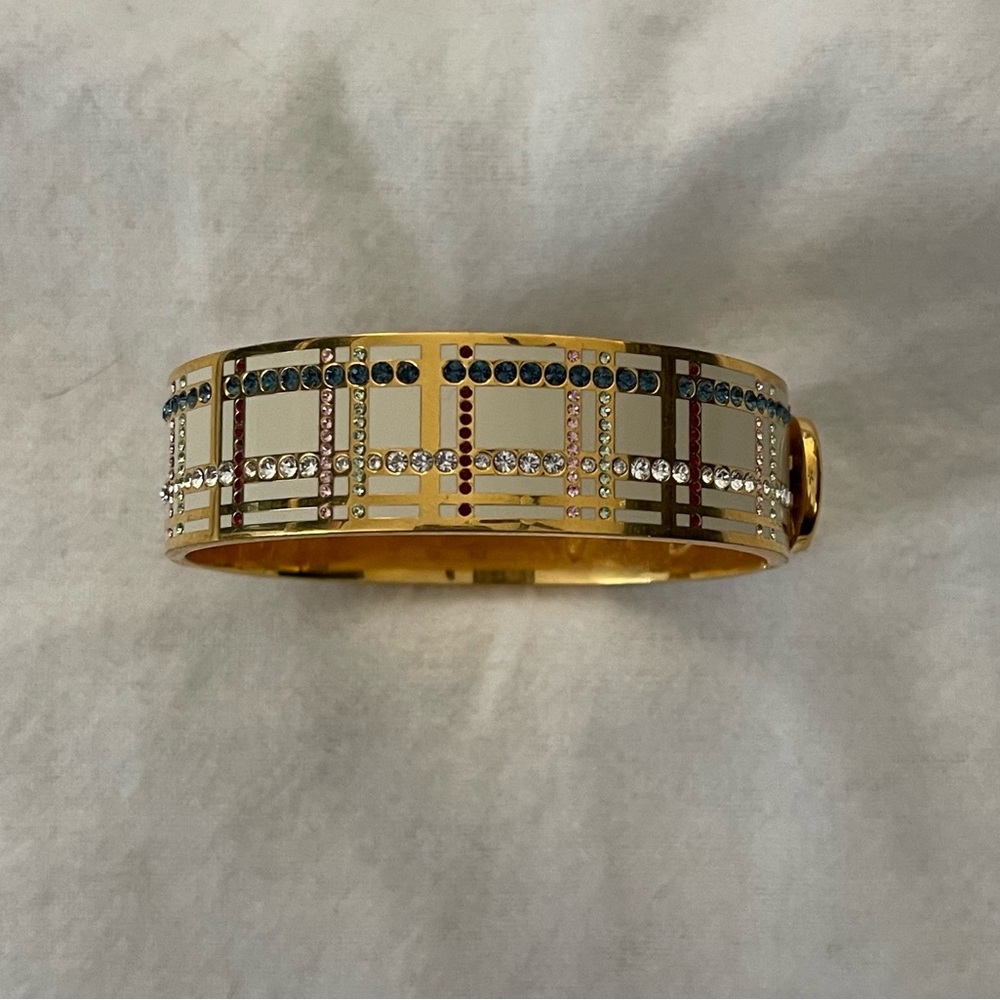 Coach Enameled Cream Bangle with White, Red, Blue, & Pink Stones